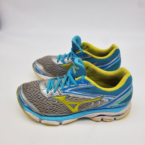 Mizuno Shoes Women's 9 Wave Inspire 13 Gray Aqua Yellow Running Training - Picture 12 of 14